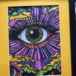 Colorful Eye Illustration in Yellow Frame